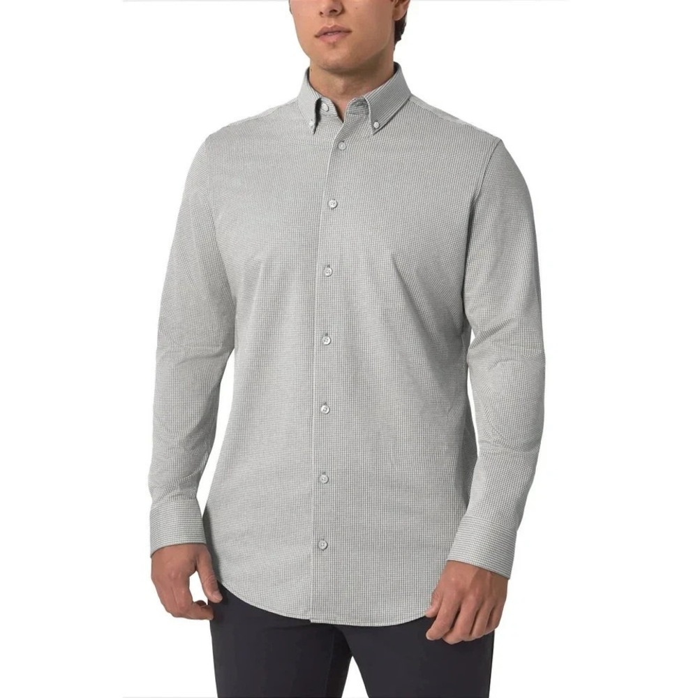 Modern Ambition Mens Technical Dress Shirt Gray Houndstooth L 16-16.5
